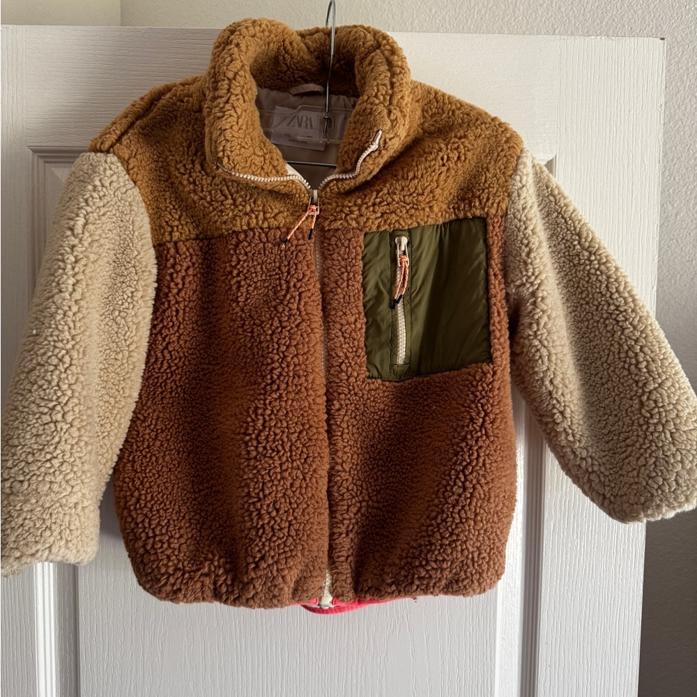 Brown and Beige Kids Sherpa Jacket